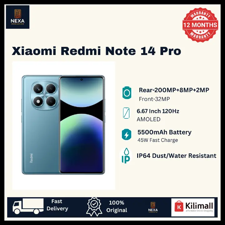 [Limited Offer🔥🔥] XIAOMI Redmi Note 14 Pro 256GB+16(8+8)GB 6.67" 120Hz AMOLED Curved Display (200+8+2)MP Rear Camera 32MP Selfie 5500mAh Battery 45W Dual SIM On-Screen Fingerprint IP64 AI Smartphone