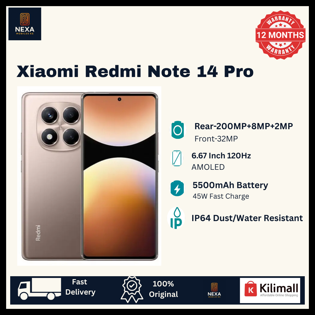 [Limited Offer🔥🔥] XIAOMI Redmi Note 14 Pro 256GB+16(8+8)GB 6.67" 120Hz AMOLED Curved Display (200+8+2)MP Rear Camera 32MP Selfie 5500mAh Battery 45W Dual SIM On-Screen Fingerprint IP64 AI Smartphone
