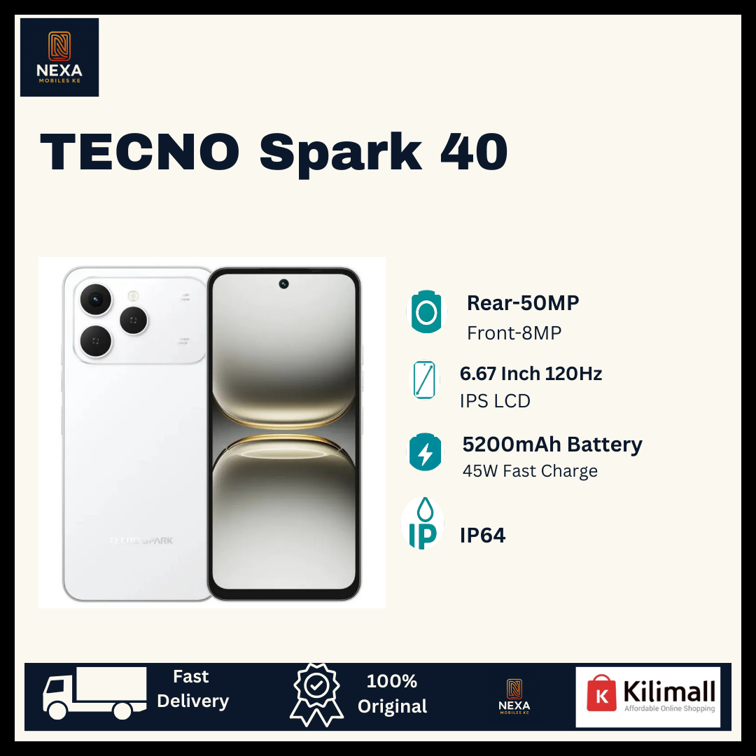 [Limited Offer🔥🔥] TECNO Spark 40 256GB+16(8+8)GB 6.67" IPS LCD 120Hz Display 50MP Camera 5200mAh Battery 45W Charger Dual SIM IP64 Rated Fingerprint Unlock MTK Helio G81 SoC Android AI Smartphone