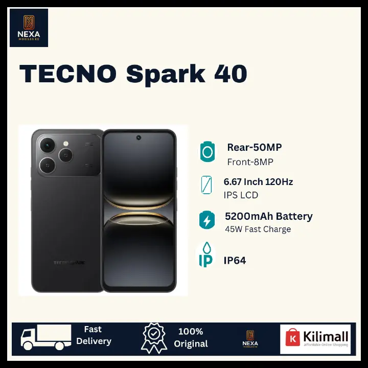 [Limited Offer🔥🔥] TECNO Spark 40 256GB+16(8+8)GB 6.67" IPS LCD 120Hz Display 50MP Camera 5200mAh Battery 45W Charger Dual SIM IP64 Rated Fingerprint Unlock MTK Helio G81 SoC Android AI Smartphone