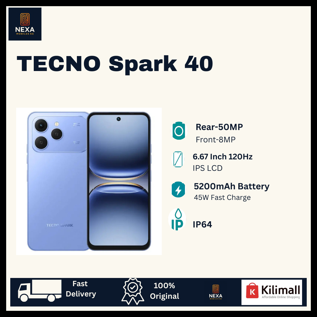 [Limited Offer🔥🔥] TECNO Spark 40 256GB+16(8+8)GB 6.67" IPS LCD 120Hz Display 50MP Camera 5200mAh Battery 45W Charger Dual SIM IP64 Rated Fingerprint Unlock MTK Helio G81 SoC Android AI Smartphone