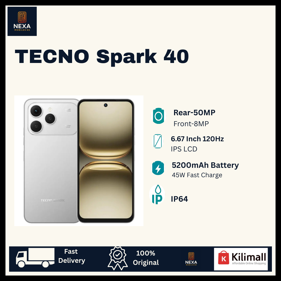 [Limited Offer🔥🔥] TECNO Spark 40 256GB+16(8+8)GB 6.67" IPS LCD 120Hz Display 50MP Camera 5200mAh Battery 45W Charger Dual SIM IP64 Rated Fingerprint Unlock MTK Helio G81 SoC Android AI Smartphone