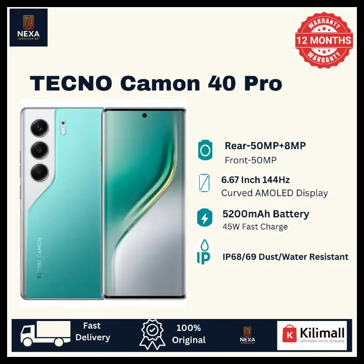 [Limited Offer🔥🔥] TECNO Camon 40 Pro 256GB+16(8+8)GB 6.78" 144Hz Curved AMOLED Screen (50+8)MP Rear Camera 50MP Selfie 5200mAh Battery 45W Dual SIM On-Screen Fingerprint IP68/69 AI Smartphone