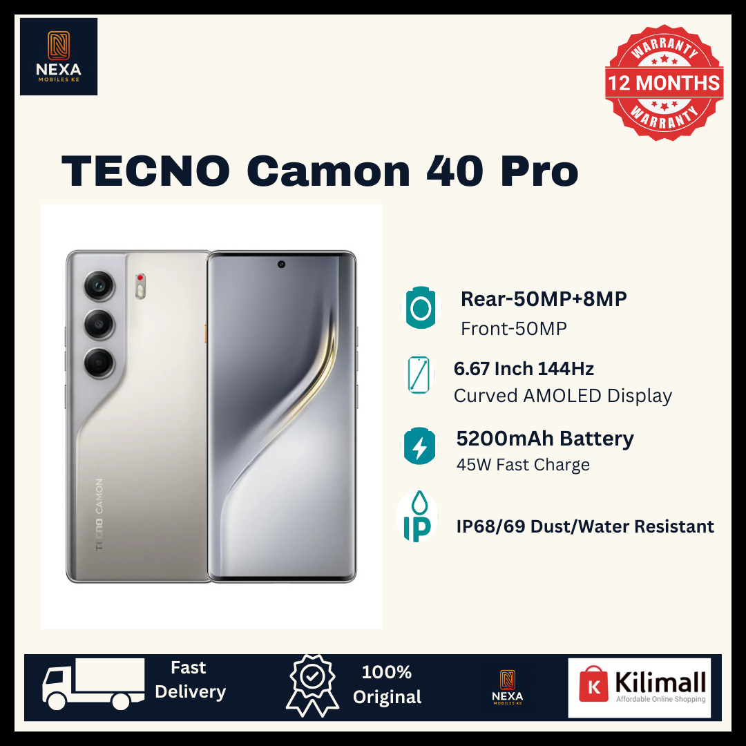[Limited Offer🔥🔥] TECNO Camon 40 Pro 256GB+16(8+8)GB 6.78" 144Hz Curved AMOLED Screen (50+8)MP Rear Camera 50MP Selfie 5200mAh Battery 45W Dual SIM On-Screen Fingerprint IP68/69 AI Smartphone