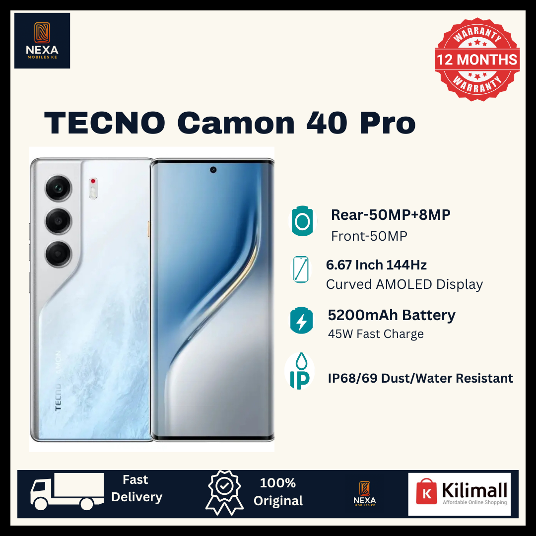 [Limited Offer🔥🔥] TECNO Camon 40 Pro 256GB+16(8+8)GB 6.78" 144Hz Curved AMOLED Screen (50+8)MP Rear Camera 50MP Selfie 5200mAh Battery 45W Dual SIM On-Screen Fingerprint IP68/69 AI Smartphone