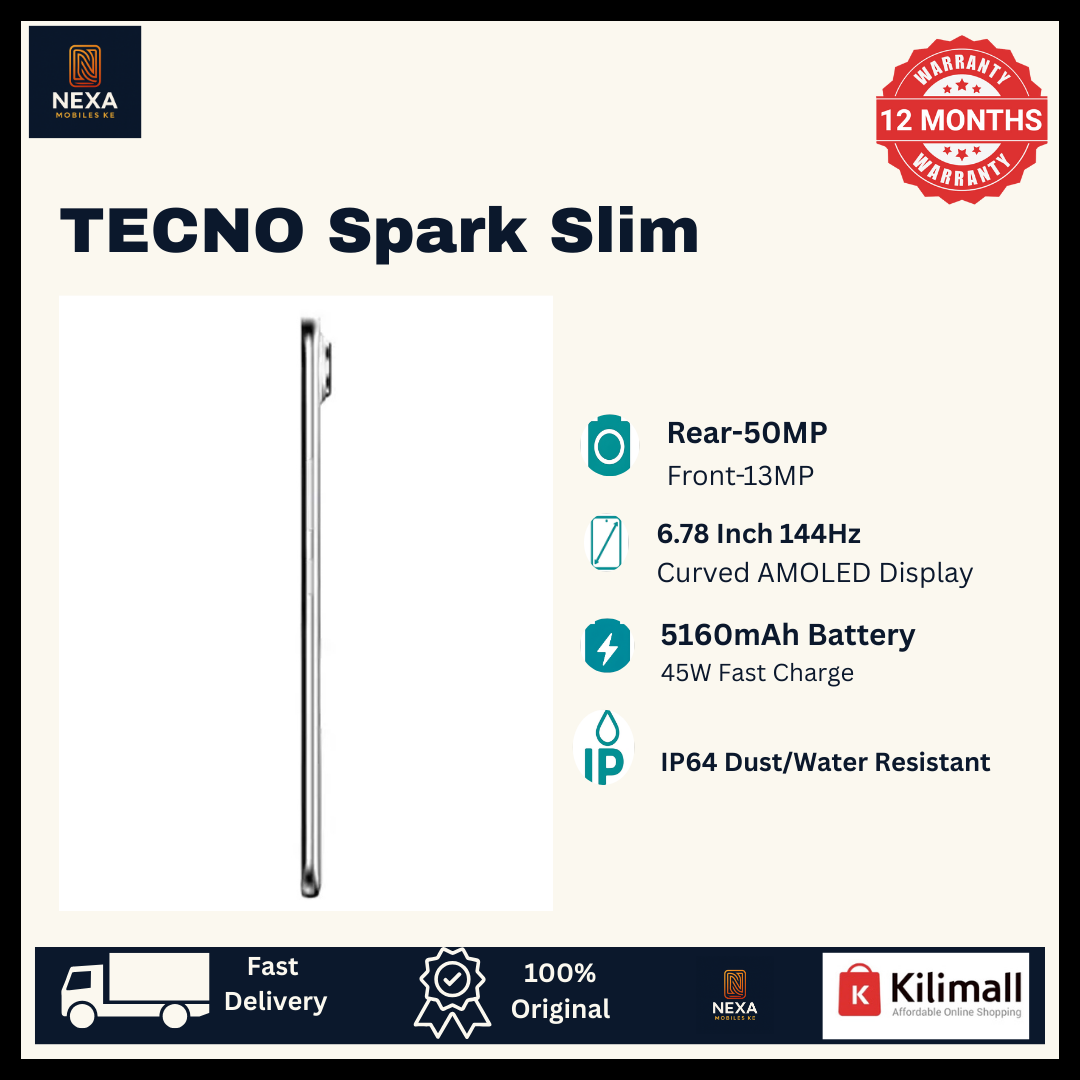 [Crazy Offer🔥🔥] TECNO Spark Slim 256GB+8GB 6.78" 144Hz Curved AMOLED Screen 50+13MP Camera 5160mAh Battery 45W Charge On-Screen Fingerprint Bypass Charging Android AI Smartphone