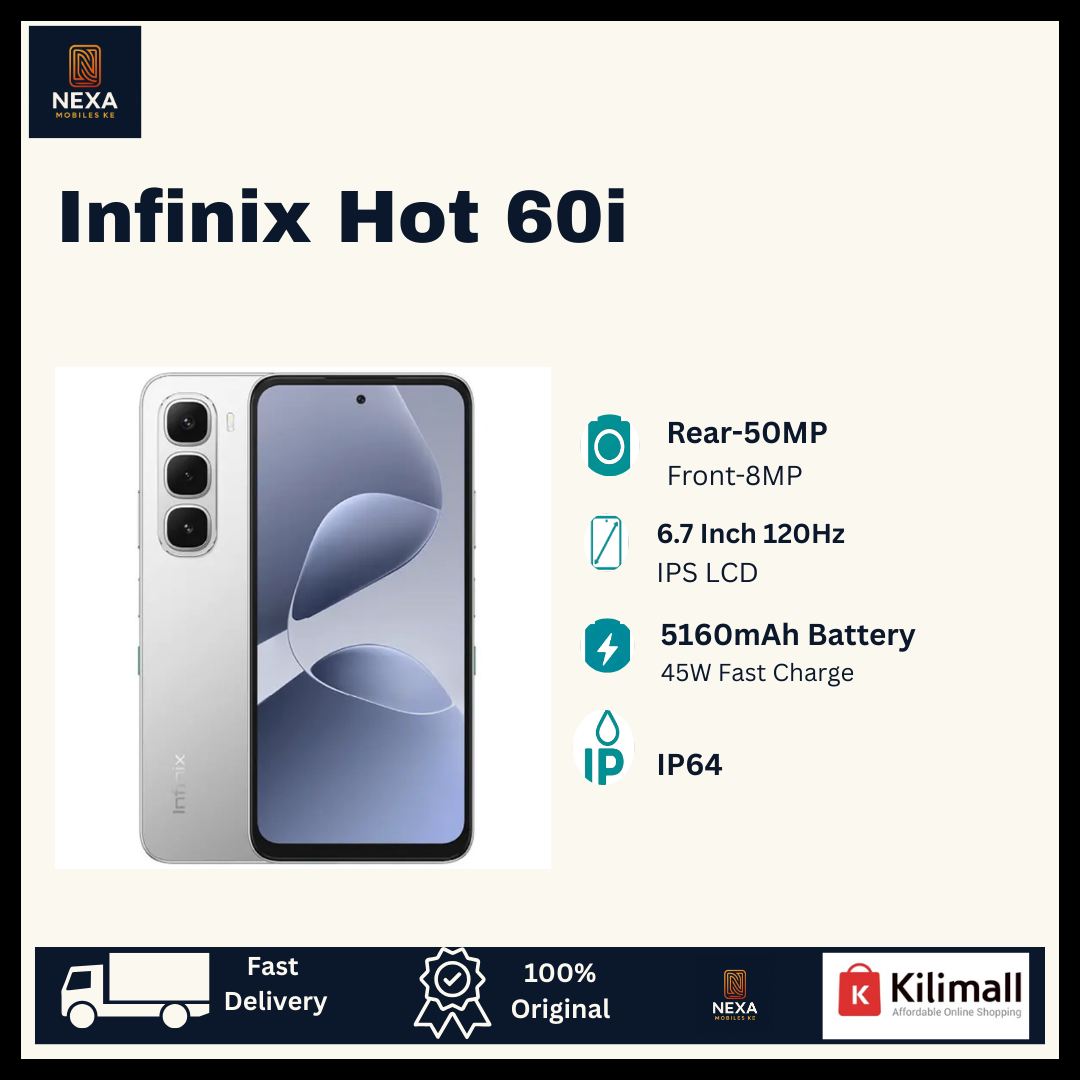 [New Arrival🔥🔥] Infinix Hot 60i 128GB+8(4+4)GB IPS LCD 6.7" 120Hz Display 50MP Rear Camera Dual SIM 5160mAh Battery 45W Fast Charging Fingerprint Unlock IP64 Rated Android 15 AI Smartphone