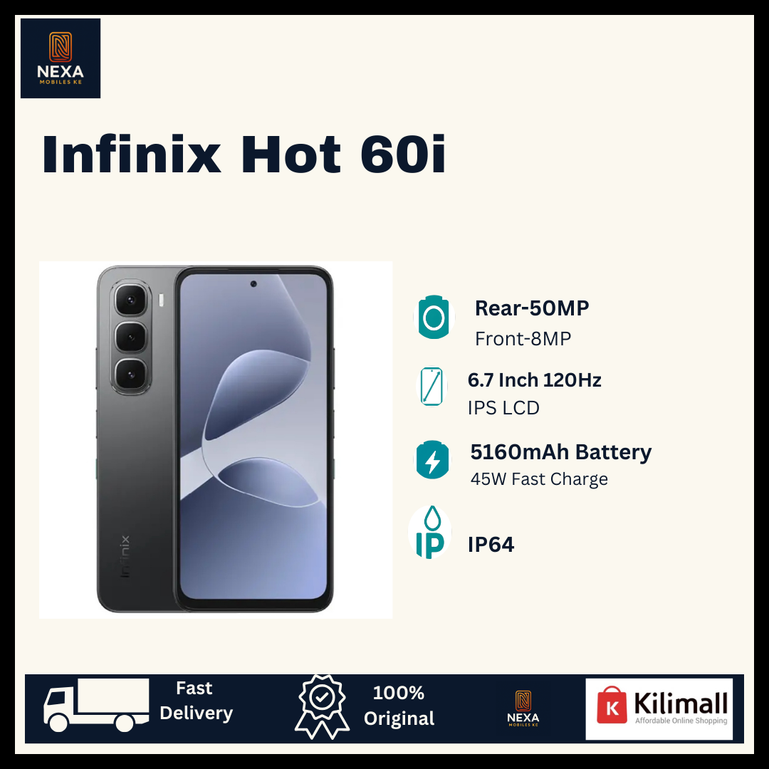 [New Arrival🔥🔥] Infinix Hot 60i 128GB+8(4+4)GB IPS LCD 6.7" 120Hz Display 50MP Rear Camera Dual SIM 5160mAh Battery 45W Fast Charging Fingerprint Unlock IP64 Rated Android 15 AI Smartphone