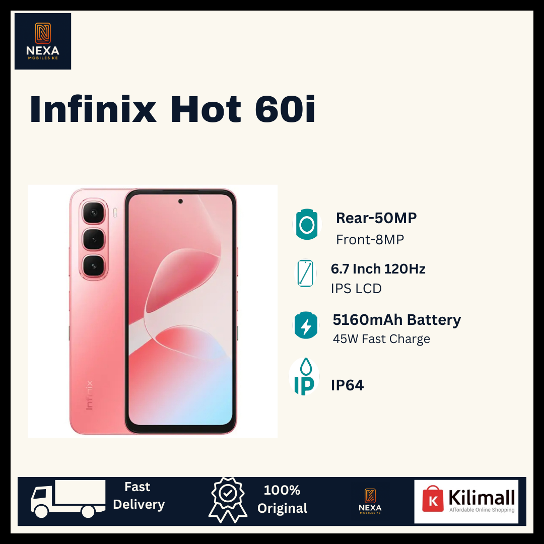 [New Arrival🔥🔥] Infinix Hot 60i 128GB+8(4+4)GB IPS LCD 6.7" 120Hz Display 50MP Rear Camera Dual SIM 5160mAh Battery 45W Fast Charging Fingerprint Unlock IP64 Rated Android 15 AI Smartphone