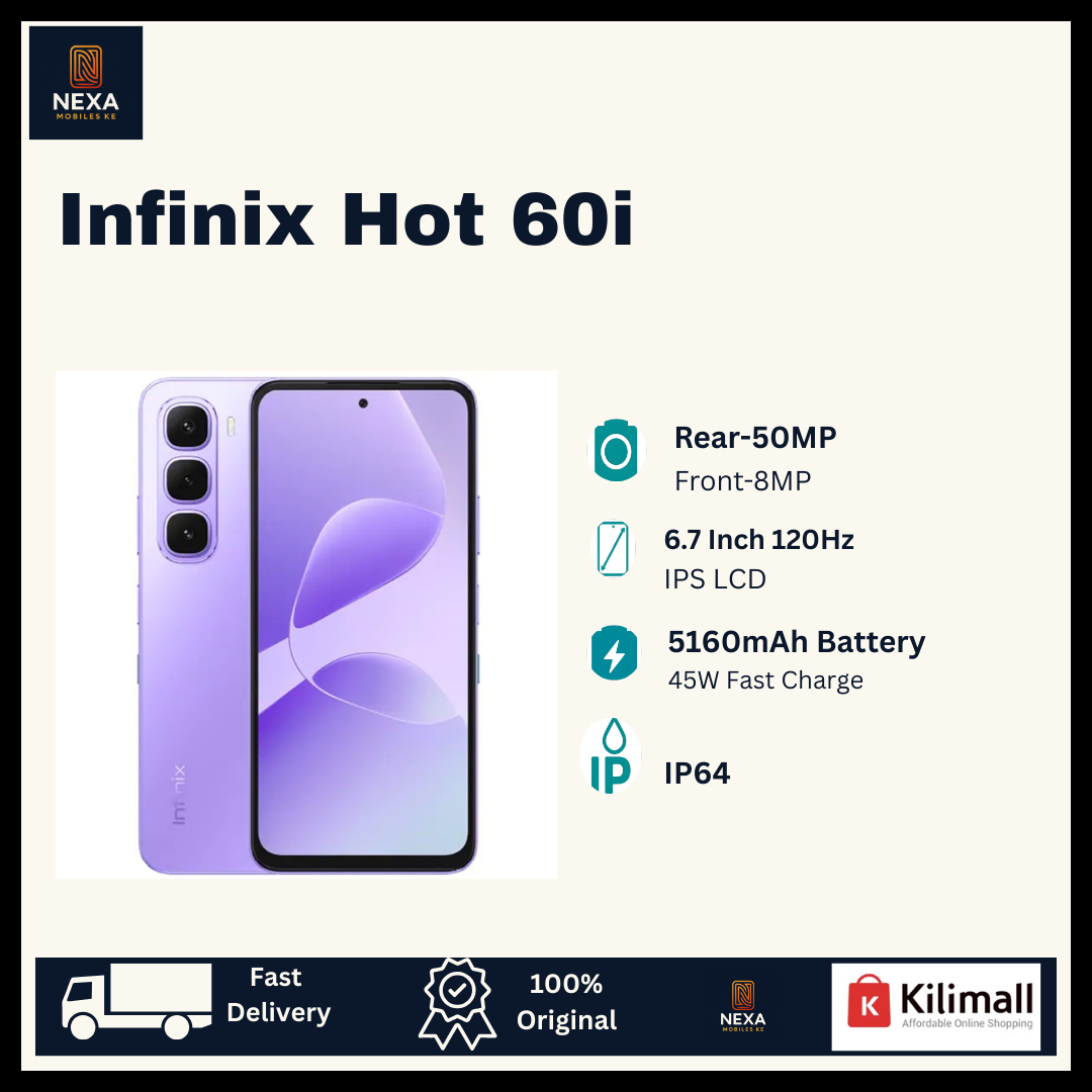 [New Arrival🔥🔥] Infinix Hot 60i 128GB+8(4+4)GB IPS LCD 6.7" 120Hz Display 50MP Rear Camera Dual SIM 5160mAh Battery 45W Fast Charging Fingerprint Unlock IP64 Rated Android 15 AI Smartphone