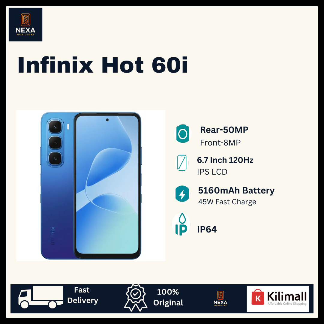 [New Arrival🔥🔥] Infinix Hot 60i 128GB+8(4+4)GB IPS LCD 6.7" 120Hz Display 50MP Rear Camera Dual SIM 5160mAh Battery 45W Fast Charging Fingerprint Unlock IP64 Rated Android 15 AI Smartphone