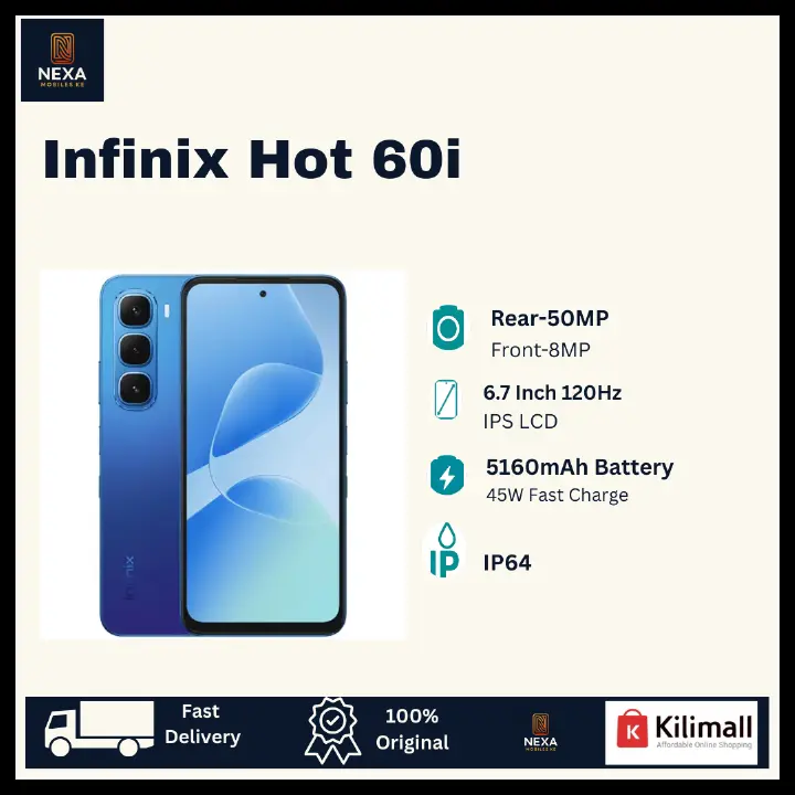 [New Arrival🔥🔥] Infinix Hot 60i 128GB+8(4+4)GB IPS LCD 6.7" 120Hz Display 50MP Rear Camera Dual SIM 5160mAh Battery 45W Fast Charging Fingerprint Unlock IP64 Rated Android 15 AI Smartphone