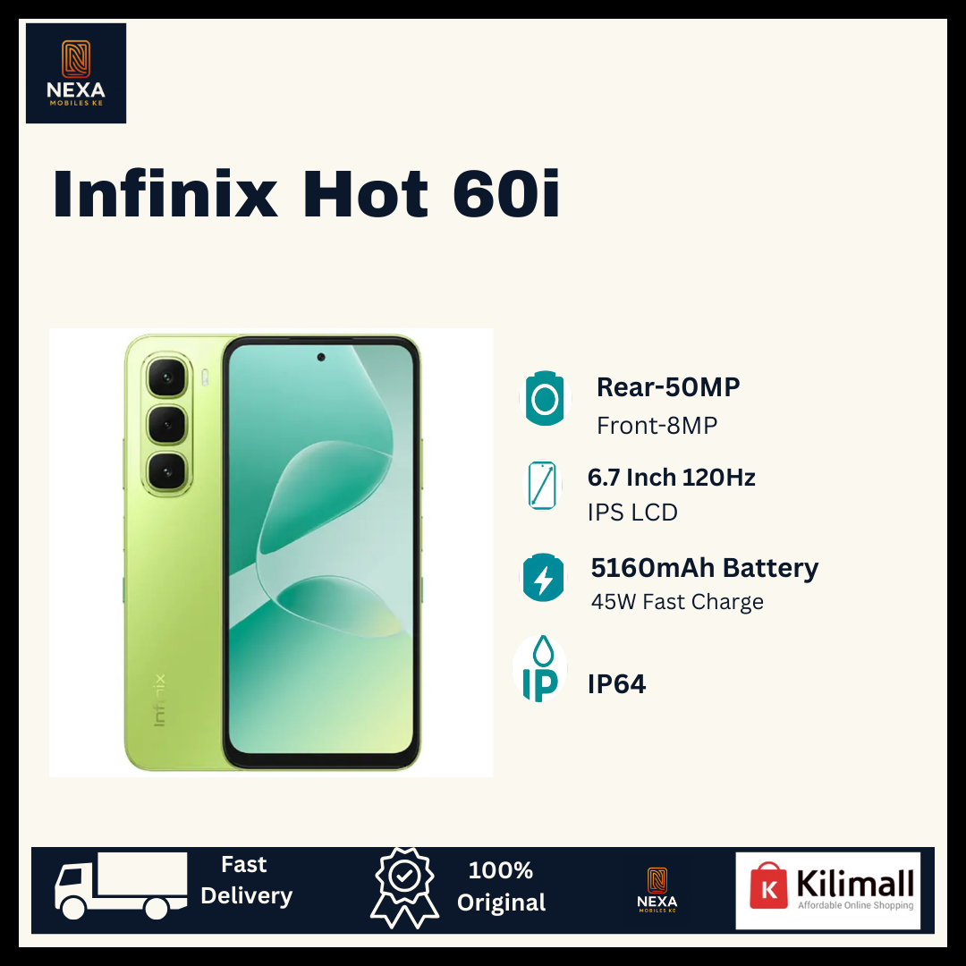 [New Arrival🔥🔥] Infinix Hot 60i 256GB+16(8+8)GB IPS LCD 6.7" 120Hz Display 50MP Rear Camera Dual SIM 5160mAh Battery 45W Fast Charging Fingerprint Unlock IP64 Rated Android 15 AI Smartphone