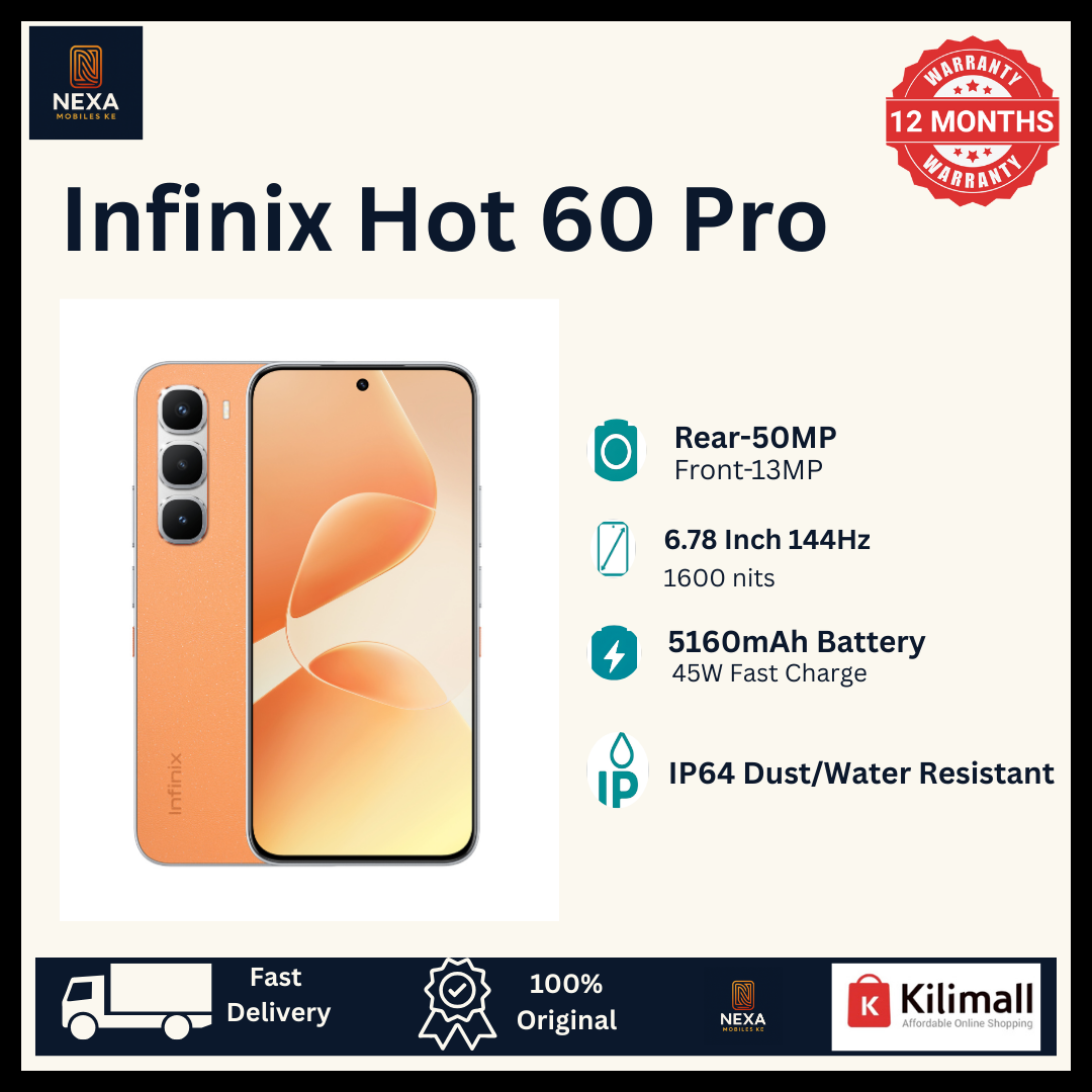 [Hot Deal🔥🔥] Infinix Hot 60 Pro 128GB+16(8+8)GB AMOLED 144Hz 6.78" Display Dual SIM 50MP Rear Camera 5160mAh Battery 45W Charging On-Screen Fingerprint IP64 Android 15 AI Smartphone MTK Helio G200