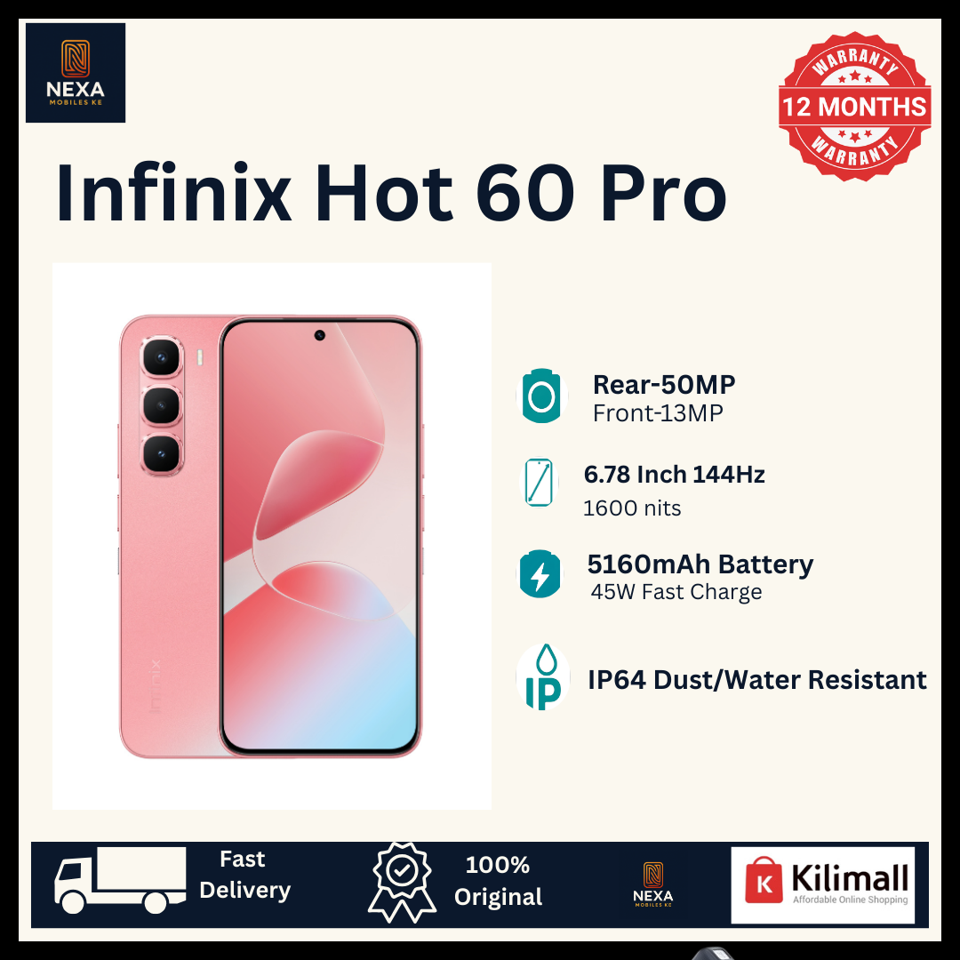 [Hot Deal🔥🔥] Infinix Hot 60 Pro 128GB+16(8+8)GB AMOLED 144Hz 6.78" Display Dual SIM 50MP Rear Camera 5160mAh Battery 45W Charging On-Screen Fingerprint IP64 Android 15 AI Smartphone MTK Helio G200