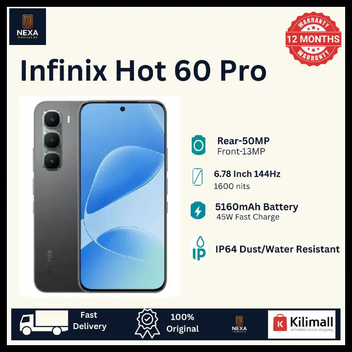 [Hot Deal🔥🔥] Infinix Hot 60 Pro 128GB+16(8+8)GB AMOLED 144Hz 6.78" Display Dual SIM 50MP Rear Camera 5160mAh Battery 45W Charging On-Screen Fingerprint IP64 Android 15 AI Smartphone MTK Helio G200