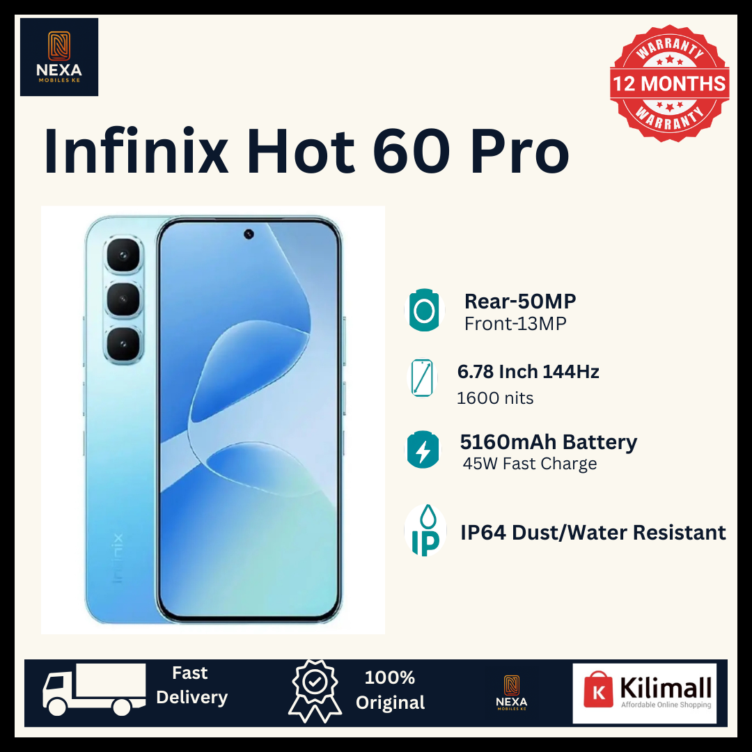 [Hot Deal🔥🔥] Infinix Hot 60 Pro 128GB+16(8+8)GB AMOLED 144Hz 6.78" Display Dual SIM 50MP Rear Camera 5160mAh Battery 45W Charging On-Screen Fingerprint IP64 Android 15 AI Smartphone MTK Helio G200