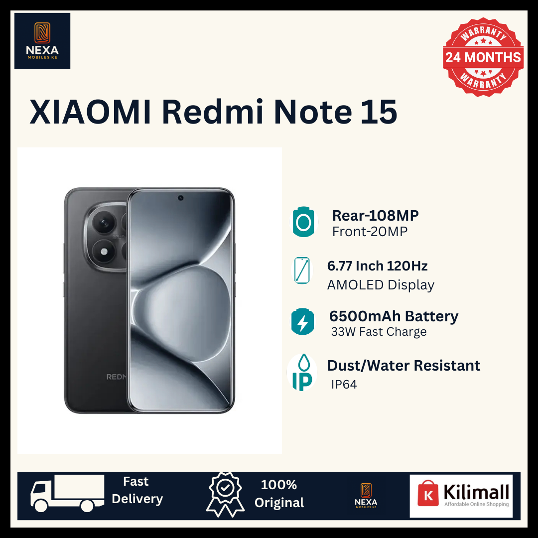 [Limited Offer🔥🔥] XIAOMI Redmi Note 15 256GB+8GB 6.77" 120Hz Curved AMOLED Display Dual SIM 108MP Camera 6000mAh Battery 33W Fast Charge On-Screen Fingerprint IP64 Android 15 AI Smartphone