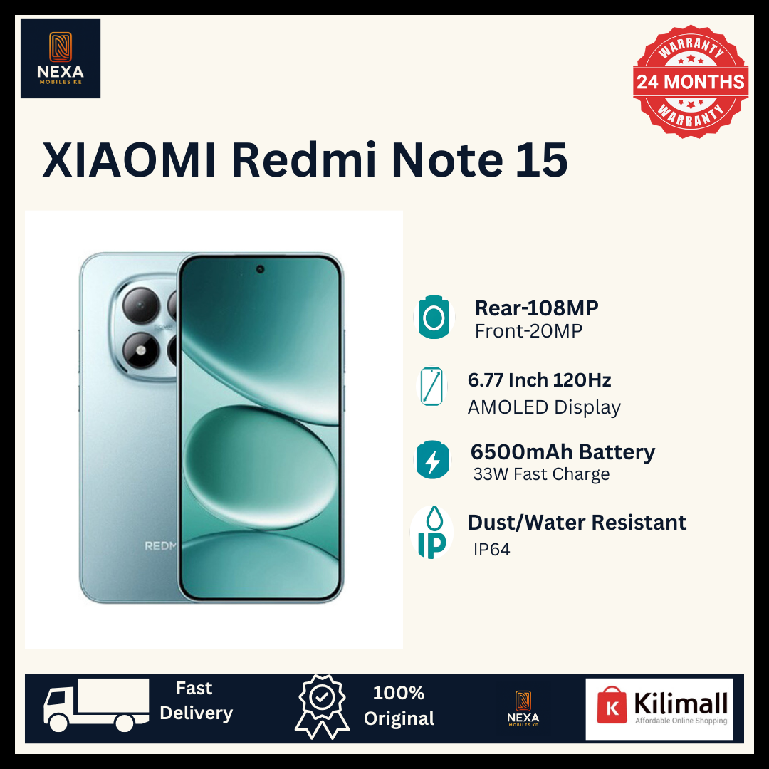 [Limited Offer🔥🔥] XIAOMI Redmi Note 15 256GB+8GB 6.77" 120Hz Curved AMOLED Display Dual SIM 108MP Camera 6000mAh Battery 33W Fast Charge On-Screen Fingerprint IP64 Android 15 AI Smartphone