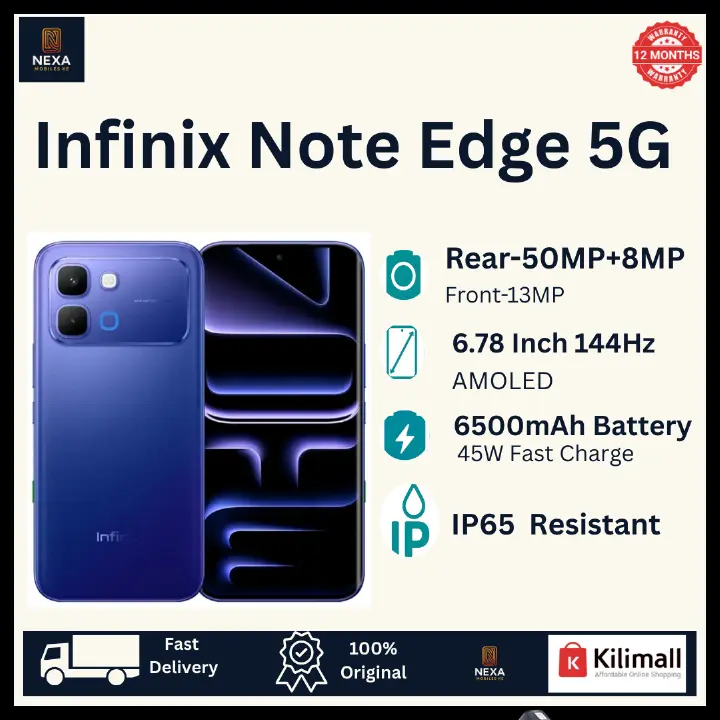 [Limited Offer🔥🔥] Infinix Note Edge 5G 256GB+8GB 120Hz AMOLED 6.78" 50MP Camera Huge 6500mAh Battery 45W Fast Charging On-Screen Fingerprint Dual SIM Android 16+(3 OS Updates) IP65 AI Smartphone