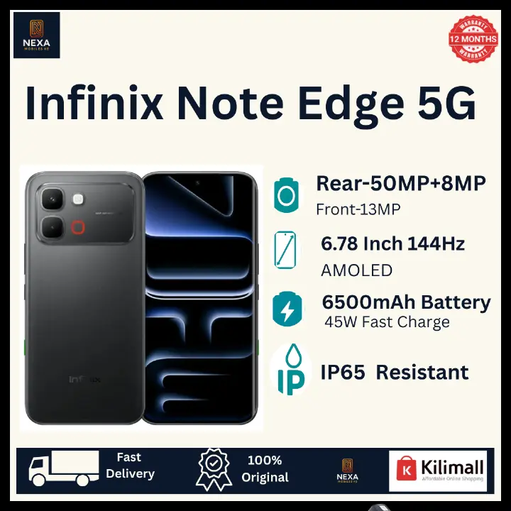 [Limited Offer🔥🔥] Infinix Note Edge 5G 256GB+8GB 120Hz AMOLED 6.78" 50MP Camera Huge 6500mAh Battery 45W Fast Charging On-Screen Fingerprint Dual SIM Android 16+(3 OS Updates) IP65 AI Smartphone