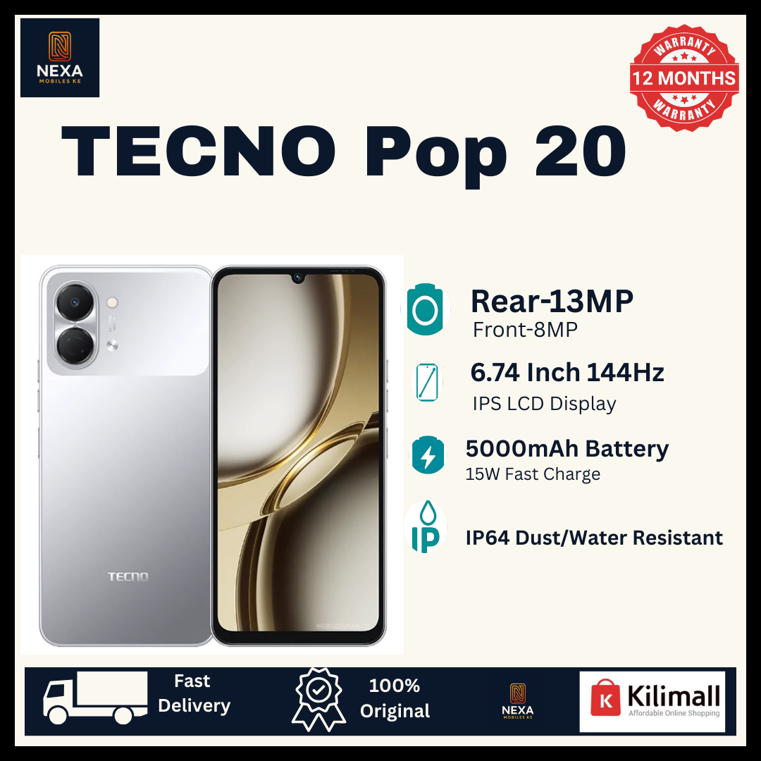 [Tech Week🔥🔥] TECNO Pop 20 128GB/64GB+4GB 6.74" IPS LCD 120Hz Display 13MP Rear Camera 5000mAh Battery 15W Fast Charging Dual SIM IP64 Dust & Watertight Fingerprint Unlock Smart Android Smartphone