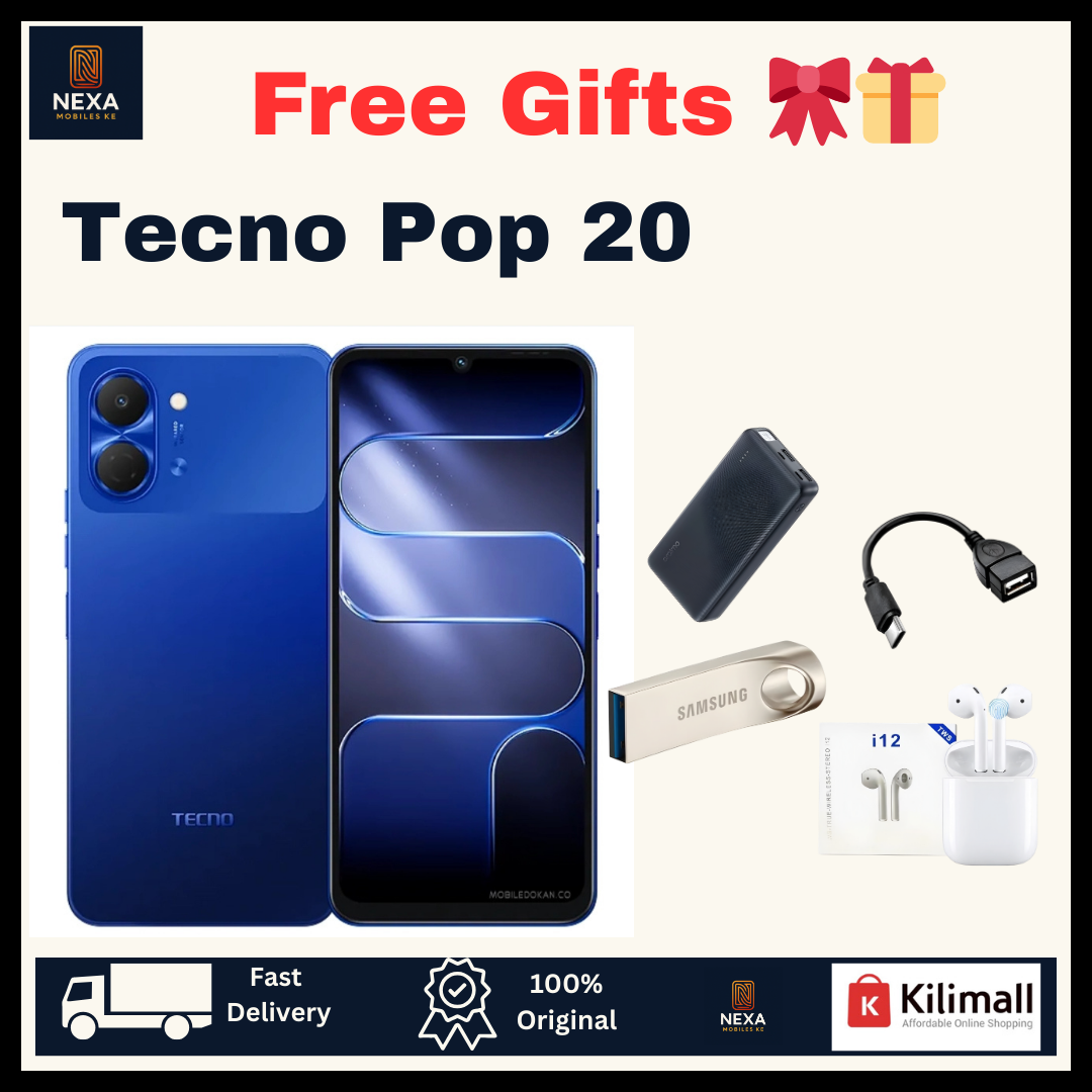 [Free Gifts🔥🔥] TECNO Pop 20 128GB/64GB+4GB 6.74" IPS LCD 120Hz Display 13MP Rear Camera 5000mAh Battery 15W Fast Charging Dual SIM IP64 Dust & Watertight Fingerprint Unlock Smart Android Smartphone