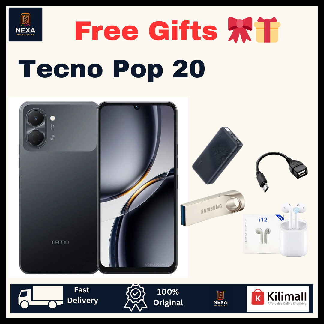 [Free Gifts🔥🔥] TECNO Pop 20 128GB/64GB+4GB 6.74" IPS LCD 120Hz Display 13MP Rear Camera 5000mAh Battery 15W Fast Charging Dual SIM IP64 Dust & Watertight Fingerprint Unlock Smart Android Smartphone