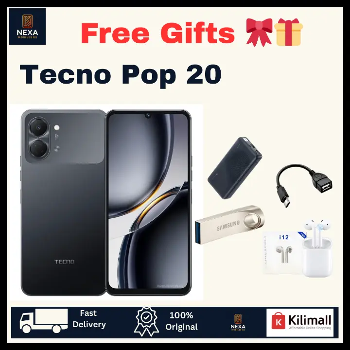 [Free Gifts🔥🔥] TECNO Pop 20 128GB/64GB+4GB 6.74" IPS LCD 120Hz Display 13MP Rear Camera 5000mAh Battery 15W Fast Charging Dual SIM IP64 Dust & Watertight Fingerprint Unlock Smart Android Smartphone