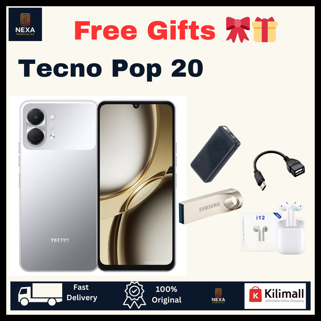 [Free Gifts🔥🔥] TECNO Pop 20 128GB/64GB+4GB 6.74" IPS LCD 120Hz Display 13MP Rear Camera 5000mAh Battery 15W Fast Charging Dual SIM IP64 Dust & Watertight Fingerprint Unlock Smart Android Smartphone