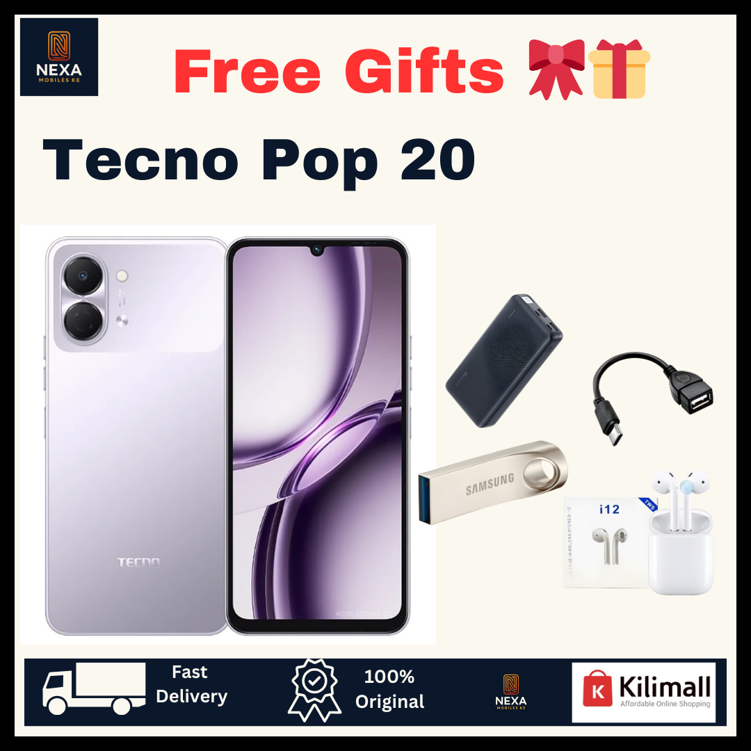 [Free Gifts🔥🔥] TECNO Pop 20 128GB/64GB+4GB 6.74" IPS LCD 120Hz Display 13MP Rear Camera 5000mAh Battery 15W Fast Charging Dual SIM IP64 Dust & Watertight Fingerprint Unlock Smart Android Smartphone