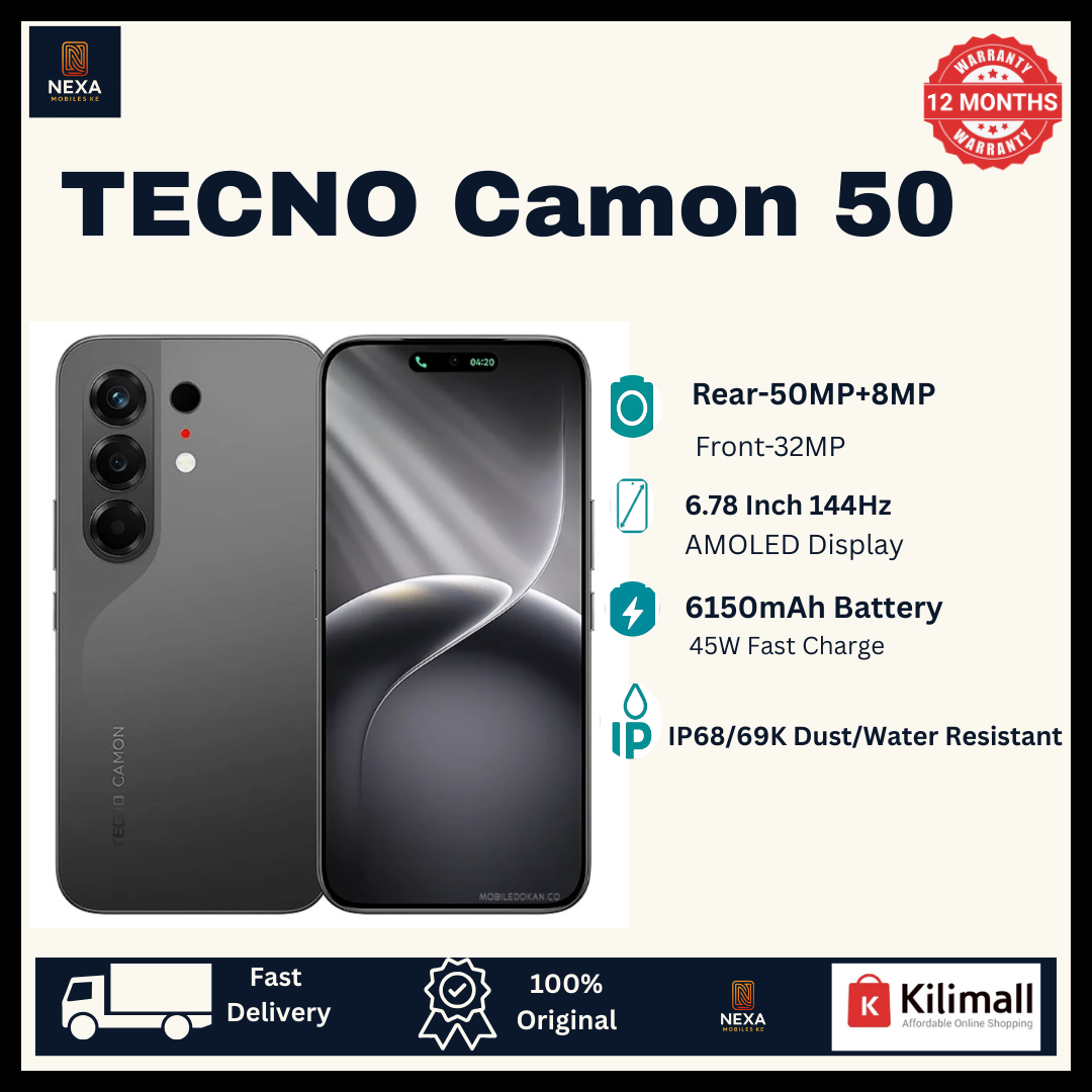 [Tech Week🔥🔥] TECNO Camon 50 256GB+16(8+8)GB Dual SIM 6.78" 144Hz AMOLED (50+8)MP Camera 6150mAh Battery 45W Fast Charging Under-Display Fingerprint IP68/69K Rated Android 16 Smart AI Smartphone