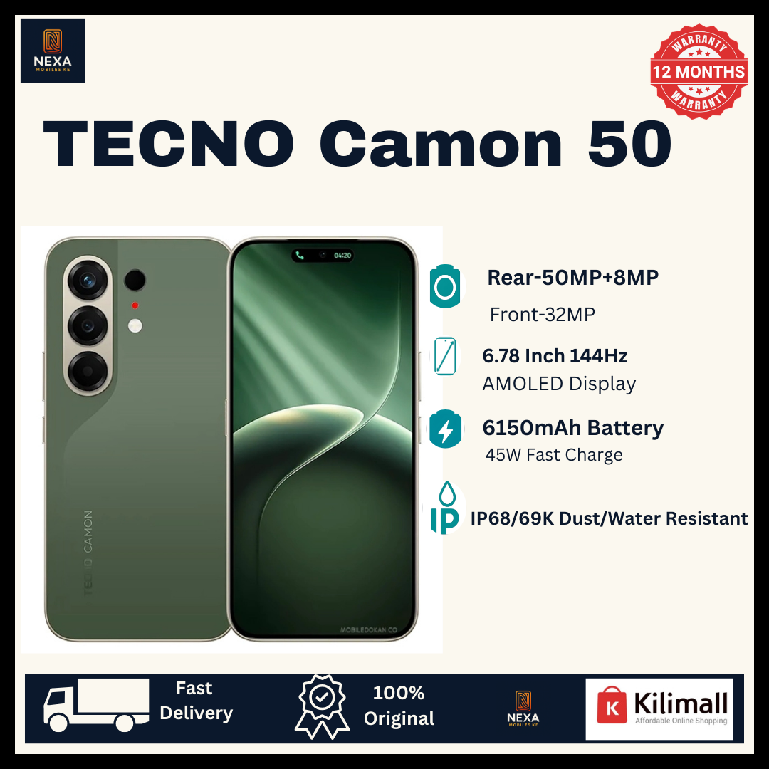 [Tech Week🔥🔥] TECNO Camon 50 256GB+16(8+8)GB Dual SIM 6.78" 144Hz AMOLED (50+8)MP Camera 6150mAh Battery 45W Fast Charging Under-Display Fingerprint IP68/69K Rated Android 16 Smart AI Smartphone