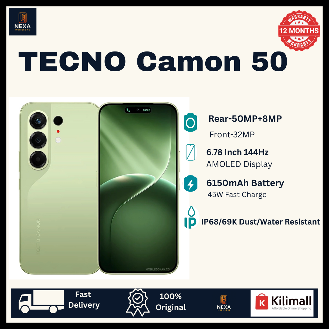 [Tech Week🔥🔥] TECNO Camon 50 256GB+16(8+8)GB Dual SIM 6.78" 144Hz AMOLED (50+8)MP Camera 6150mAh Battery 45W Fast Charging Under-Display Fingerprint IP68/69K Rated Android 16 Smart AI Smartphone