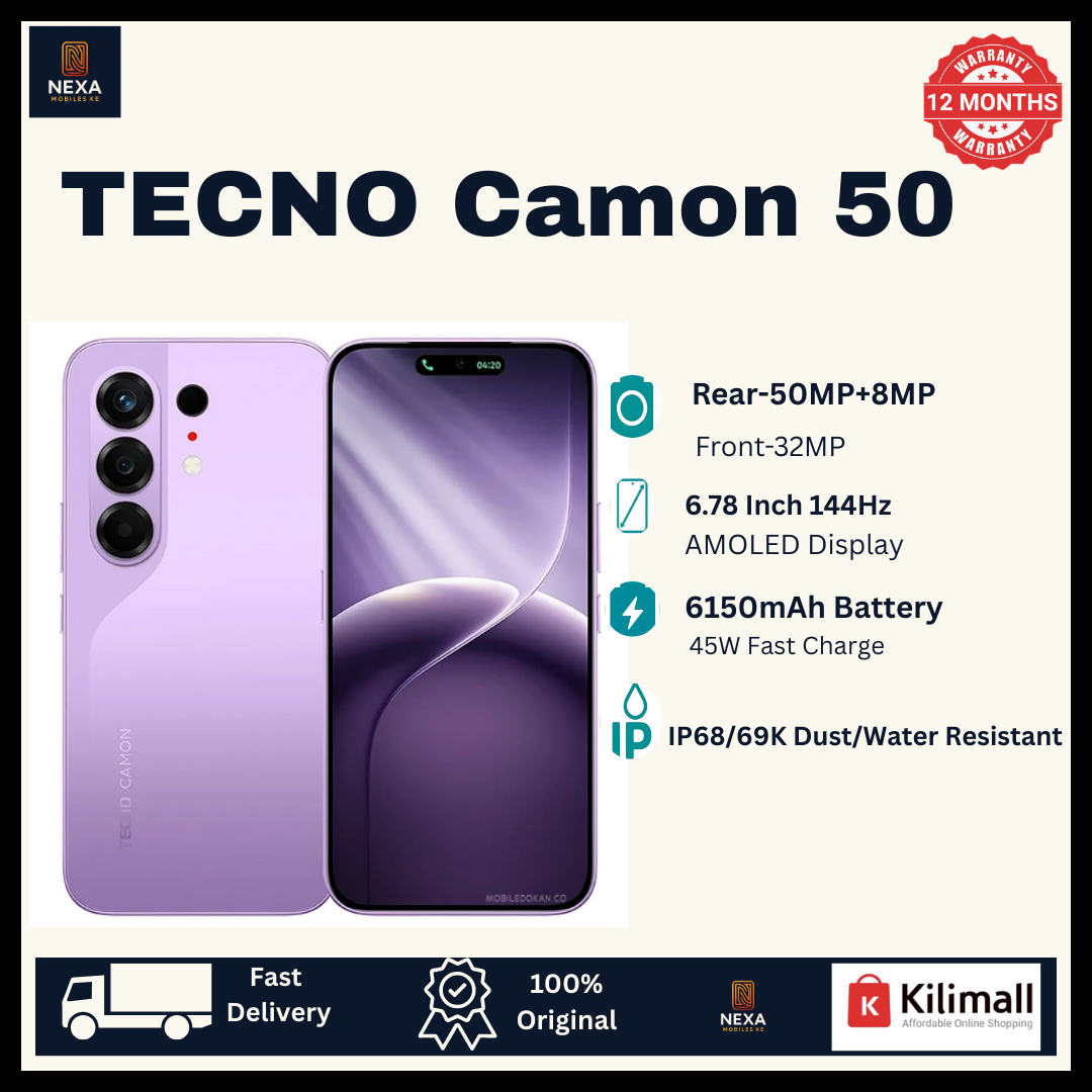 [Tech Week🔥🔥] TECNO Camon 50 256GB+16(8+8)GB Dual SIM 6.78" 144Hz AMOLED (50+8)MP Camera 6150mAh Battery 45W Fast Charging Under-Display Fingerprint IP68/69K Rated Android 16 Smart AI Smartphone