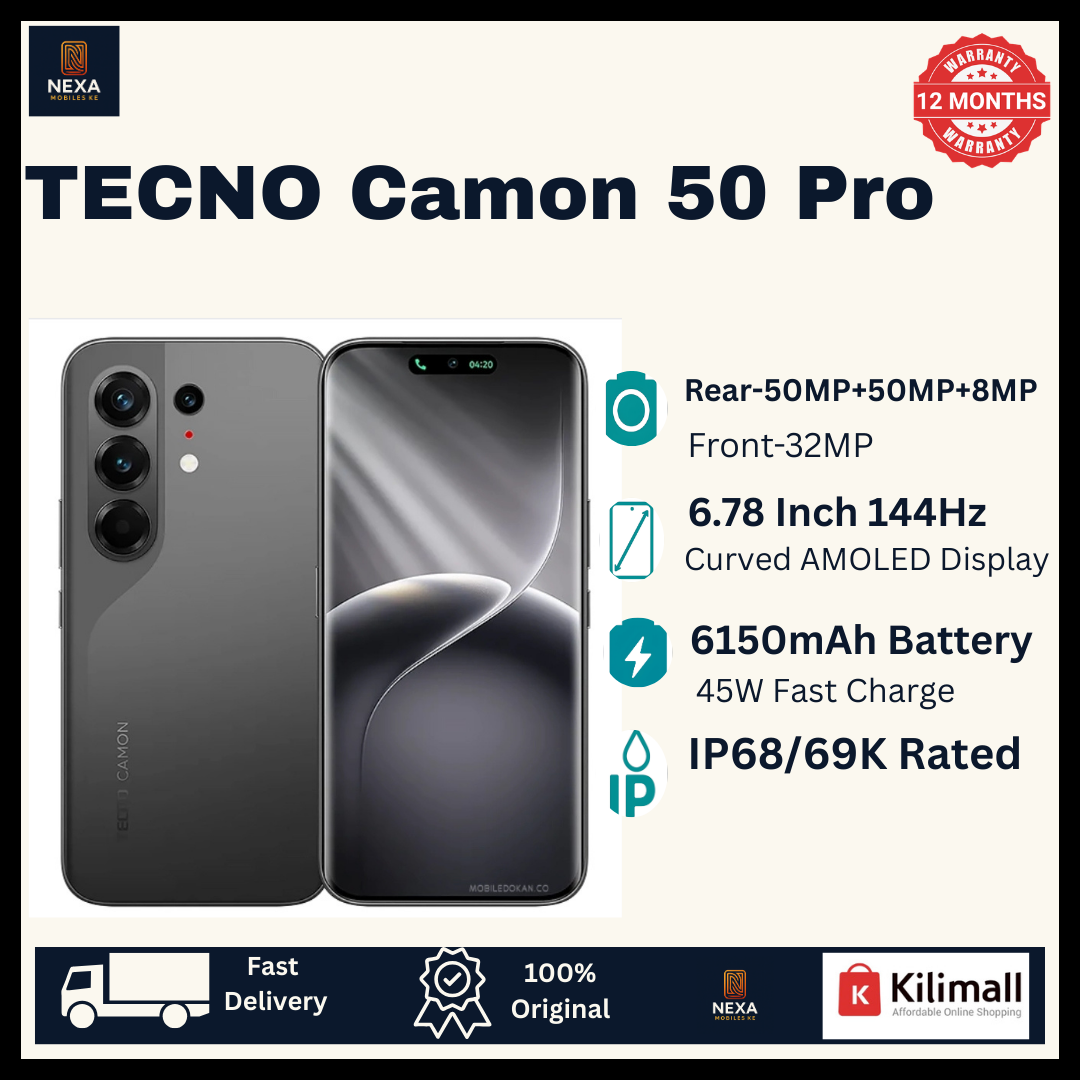 [Tech Week🔥🔥] TECNO Camon 50 Pro 256GB+16(8+8)GB Dual SIM 6.78" 144Hz Curved AMOLED Display (50+50+8)MP Camera 6150mAh Battery 45W Fast Charging Under-Display Fingerprint Smart AI Smartphone