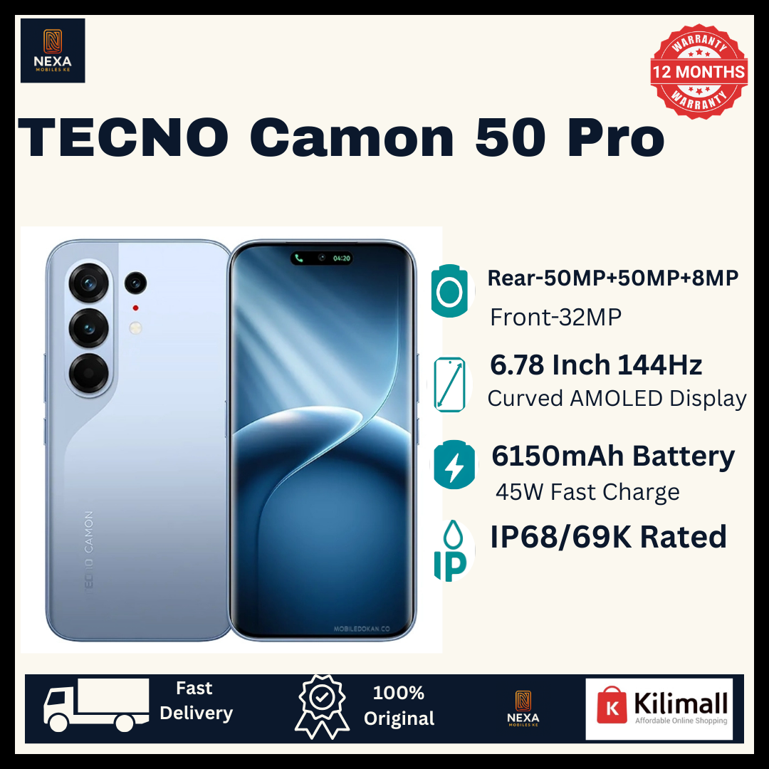 [Tech Week🔥🔥] TECNO Camon 50 Pro 256GB+16(8+8)GB Dual SIM 6.78" 144Hz Curved AMOLED Display (50+50+8)MP Camera 6150mAh Battery 45W Fast Charging Under-Display Fingerprint Smart AI Smartphone