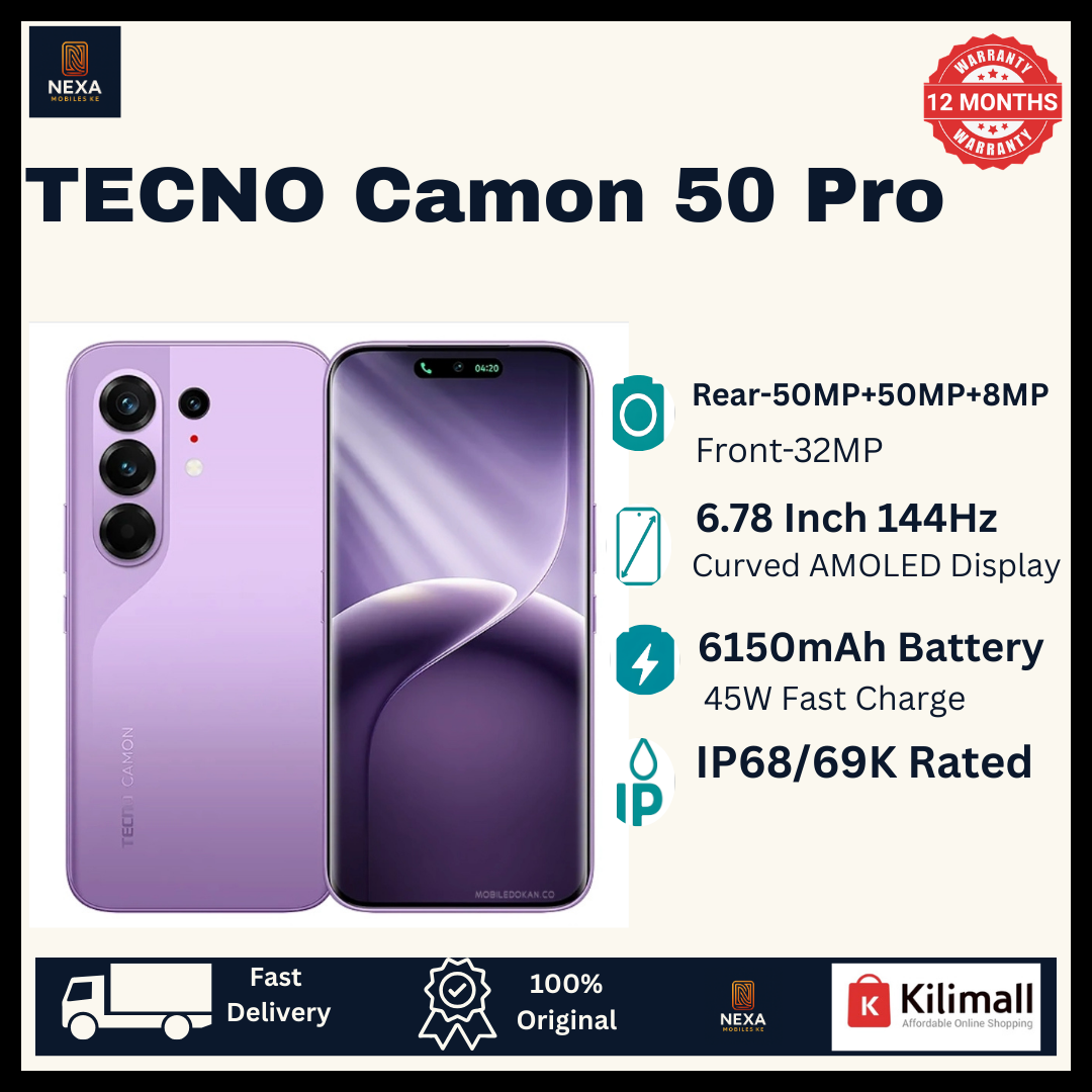 [Tech Week🔥🔥] TECNO Camon 50 Pro 256GB+16(8+8)GB Dual SIM 6.78" 144Hz Curved AMOLED Display (50+50+8)MP Camera 6150mAh Battery 45W Fast Charging Under-Display Fingerprint Smart AI Smartphone
