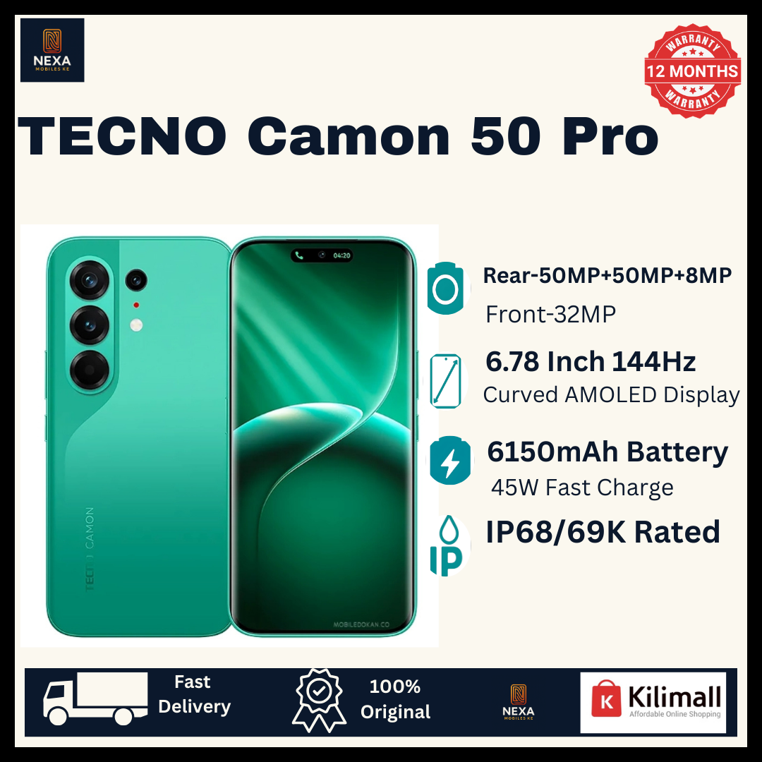 [Tech Week🔥🔥] TECNO Camon 50 Pro 256GB+16(8+8)GB Dual SIM 6.78" 144Hz Curved AMOLED Display (50+50+8)MP Camera 6150mAh Battery 45W Fast Charging Under-Display Fingerprint Smart AI Smartphone