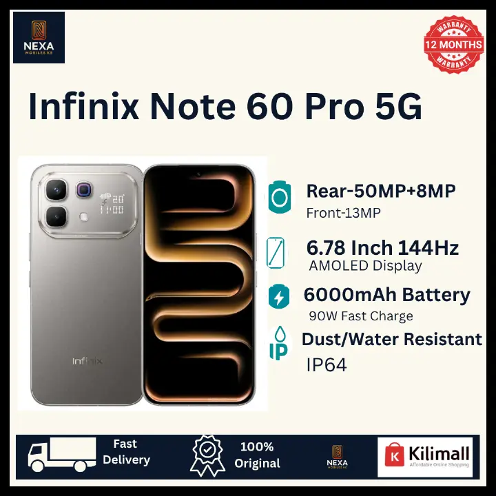 [NEW ARRIVAL!!!] Infinix Note 60 Pro 5G 256G+16(8+8)GB 6.78" 144Hz AMOLED Display Dual SIM (50+8)MP Camera 6000mAh 90W Wired 30W Wireless UnderDisplay Fingerprint SD 7s Gen 4 Smart AI Smartphone