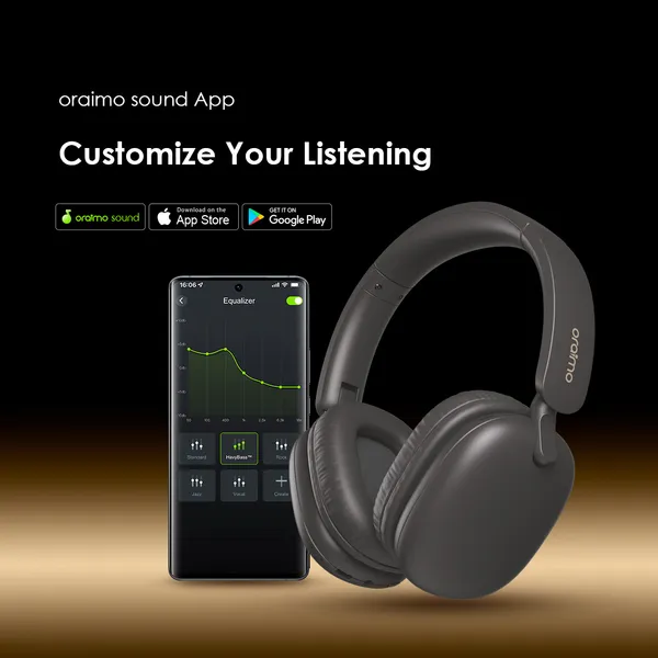 [Exclusive Online Offer] Oraimo BoomPop Lite (model OHP-317) over-ear wireless Oraimo headphone, Endless Battery, Sound360 Spatial Audio, ENC Technology, Dual Device Connection, Game Mode, App Support