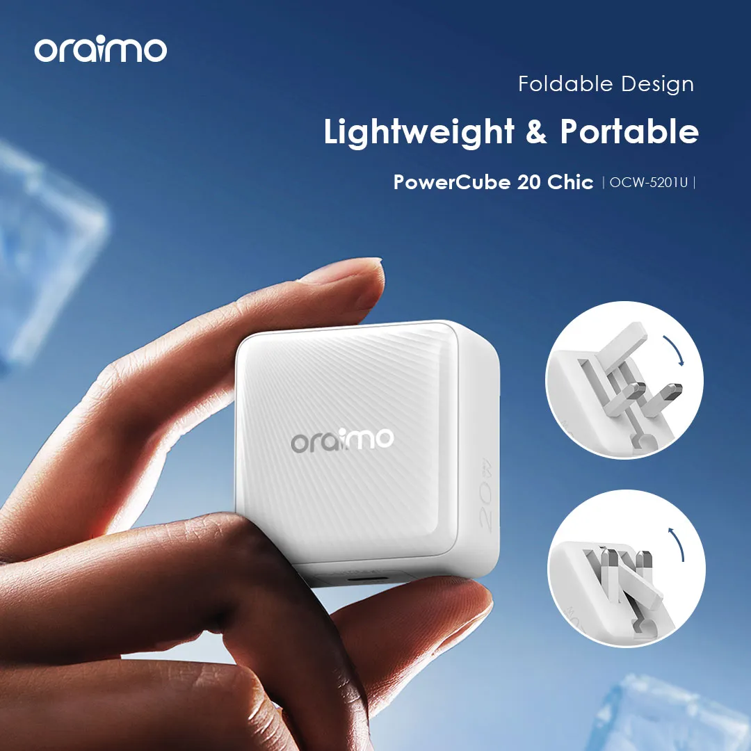 [Exclusive Online Offer] Oraimo PowerCube 20 Chic (OCW-5201U-CC54) 20W GaN Type-C to Type-C cable wall charger, AniFast™ Technology, Foldable Design, 9-Layer Safety Protection