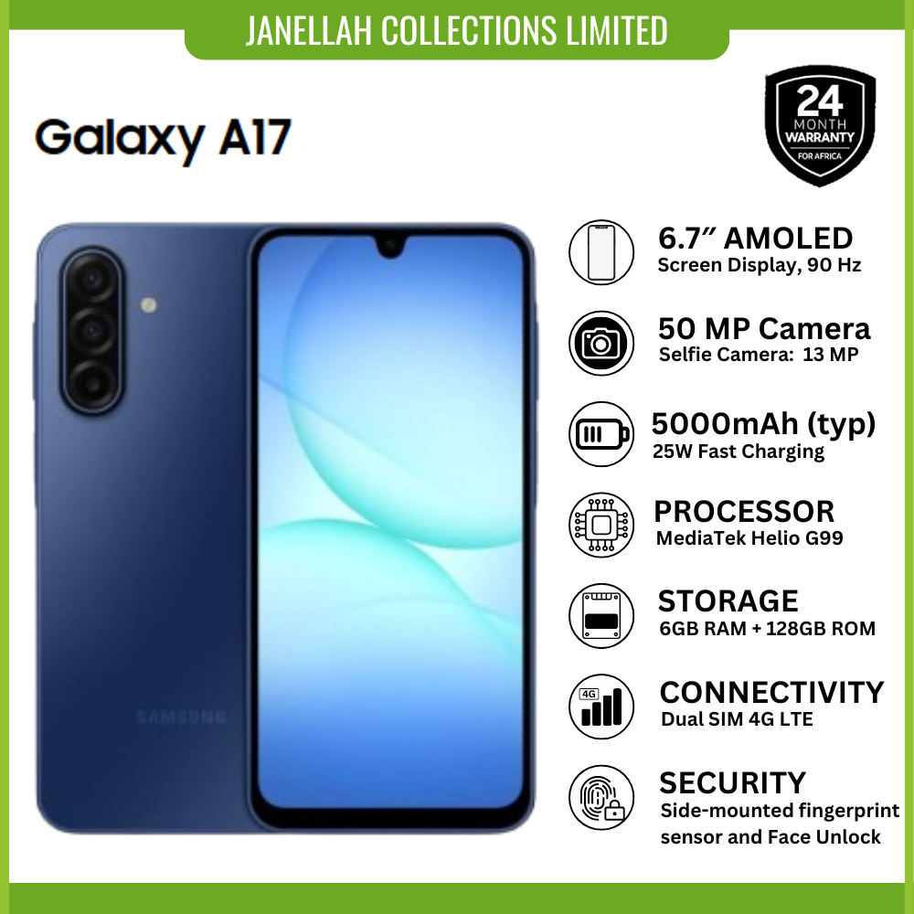 [Exclusive Online Offer] Brand New Samsung Galaxy A17,6.7-inch AMOLED, 5,000mAh battery, 4GB / 128GB (Expandable to 2TB) & 6GB RAM, 50MP Main (with OIS) + 5MP + 2MP,13MP Selfie, 24months warranty