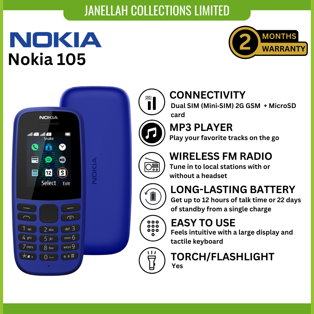 [Exclusive Online Offer] Nokia 105 feature/basic phone, Battery King 1000mAh,Digital Detox, Emergency Backup, Large, separated buttons make it a favorite for seniors or for use while wearing gloves.