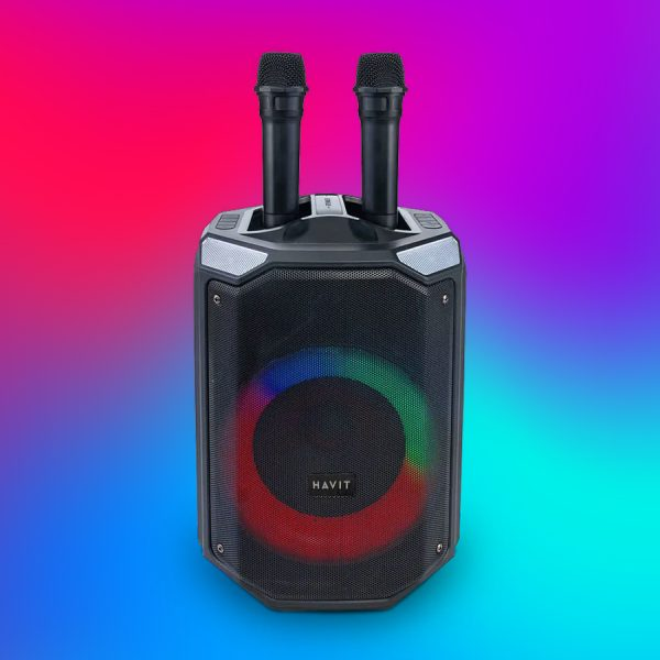 [Exclusive Online Offer] Havit SQ143BT Audio series- Trolley speaker, Dual Wireless Microphones, Trolley Design, True Wireless Stereo (TWS), Lighting Effects, Outdoor events and karaoke