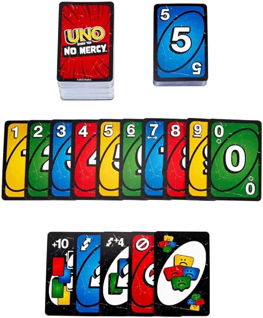 premium Uno Show Em No Mercy Card Game, Adults & Family Parties and Travel With Extra Cards, Special Rules and Tougher Penalties