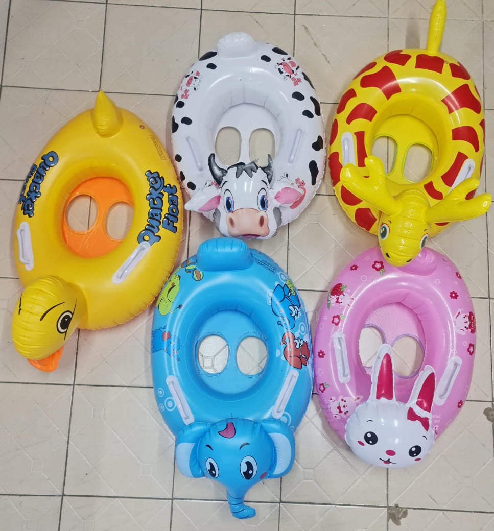 FUN Floater Animal Shape Inflatable Kiddie Swim Pool Water Float Ring Tube with Handles Boat for Kids Sitting Rider for 0-3 Years Babies