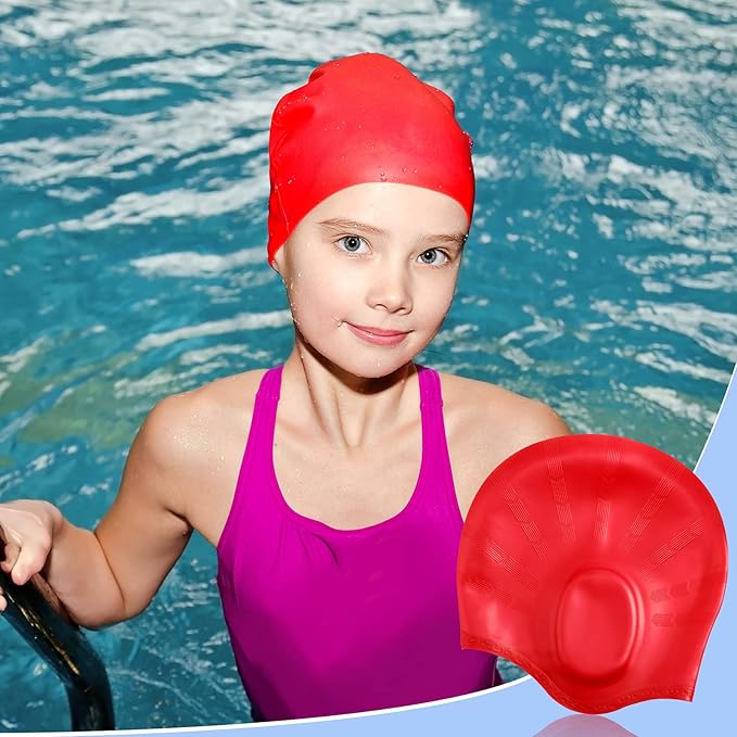 PREMIUM Silicone Swim Cap Long Hair Swim Cap with Ear Cover Waterproof Elastic Swimming Cap Non-Slip Swimming Pool Cap Unisex Bathing Cap for Men and Women