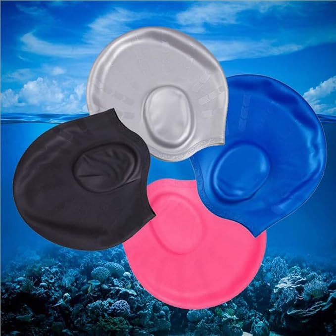 PREMIUM Silicone Swim Cap Long Hair Swim Cap with Ear Cover Waterproof Elastic Swimming Cap Non-Slip Swimming Pool Cap Unisex Bathing Cap for Men and Women