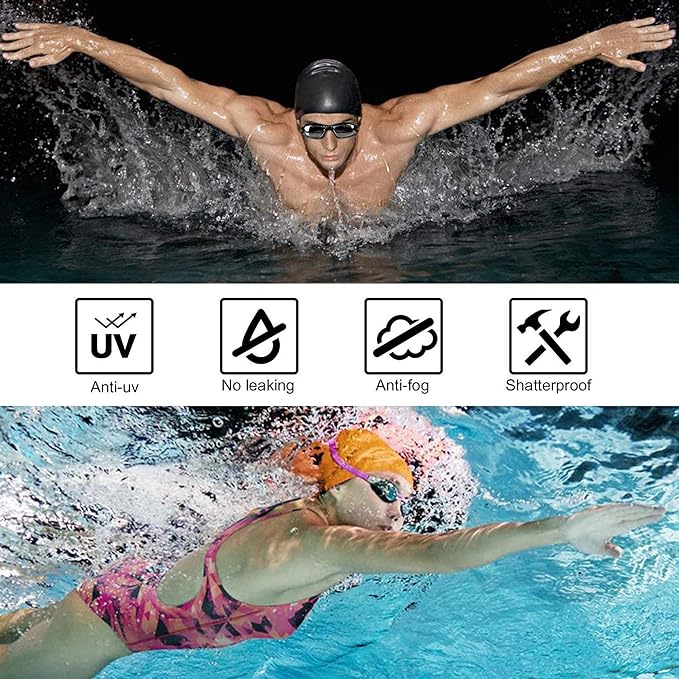 SPORTY Swimming Goggles No Leaking Anti Fog with FREE Protection Case - For Men, Women, Boys, Girls, Youth Kids Child - Triathlon Goggle - Indoor/Outdoor Swimming - Easy Adjust
